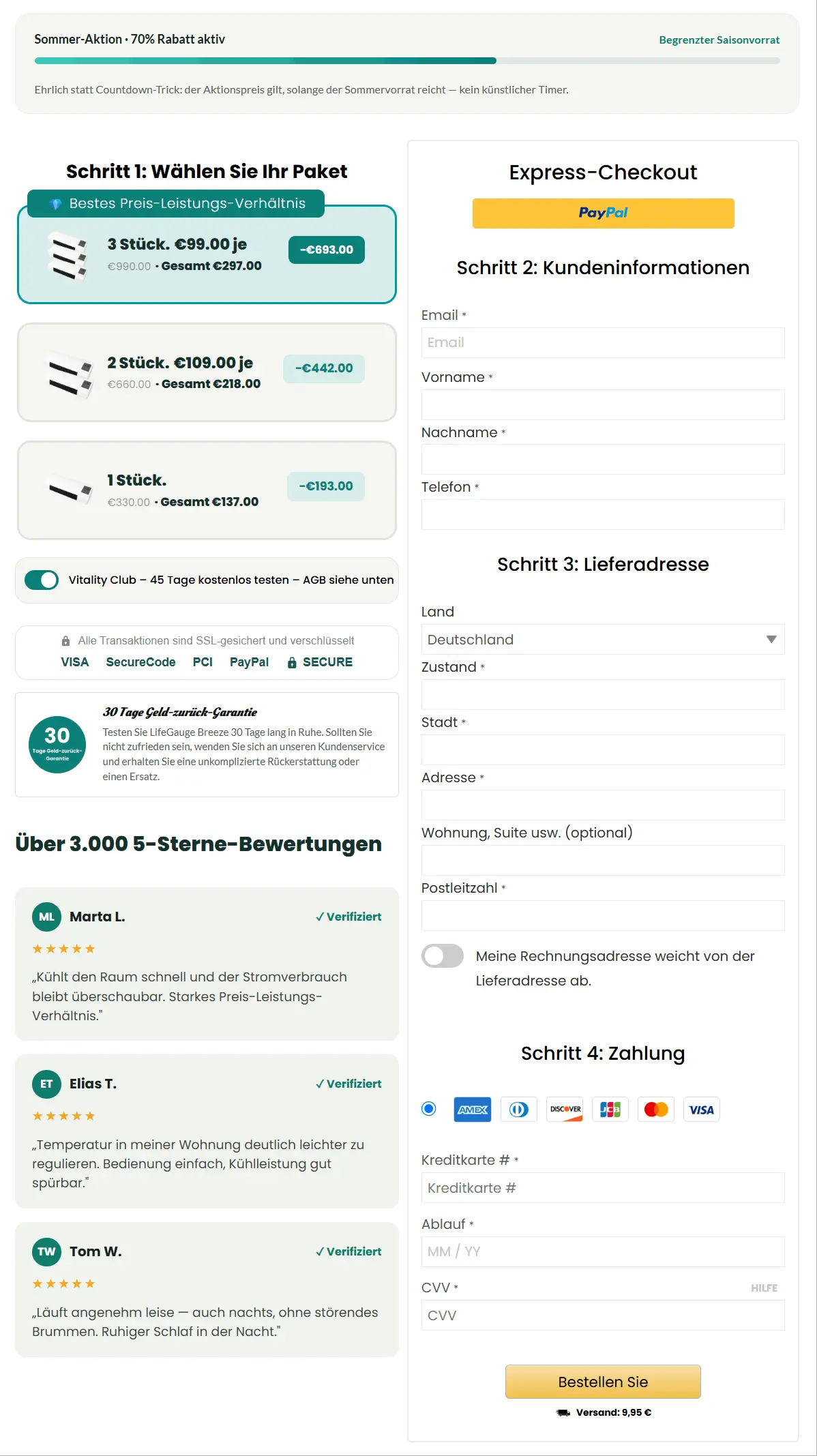 Sichere Checkout-Seite von Lifegauge Breeze